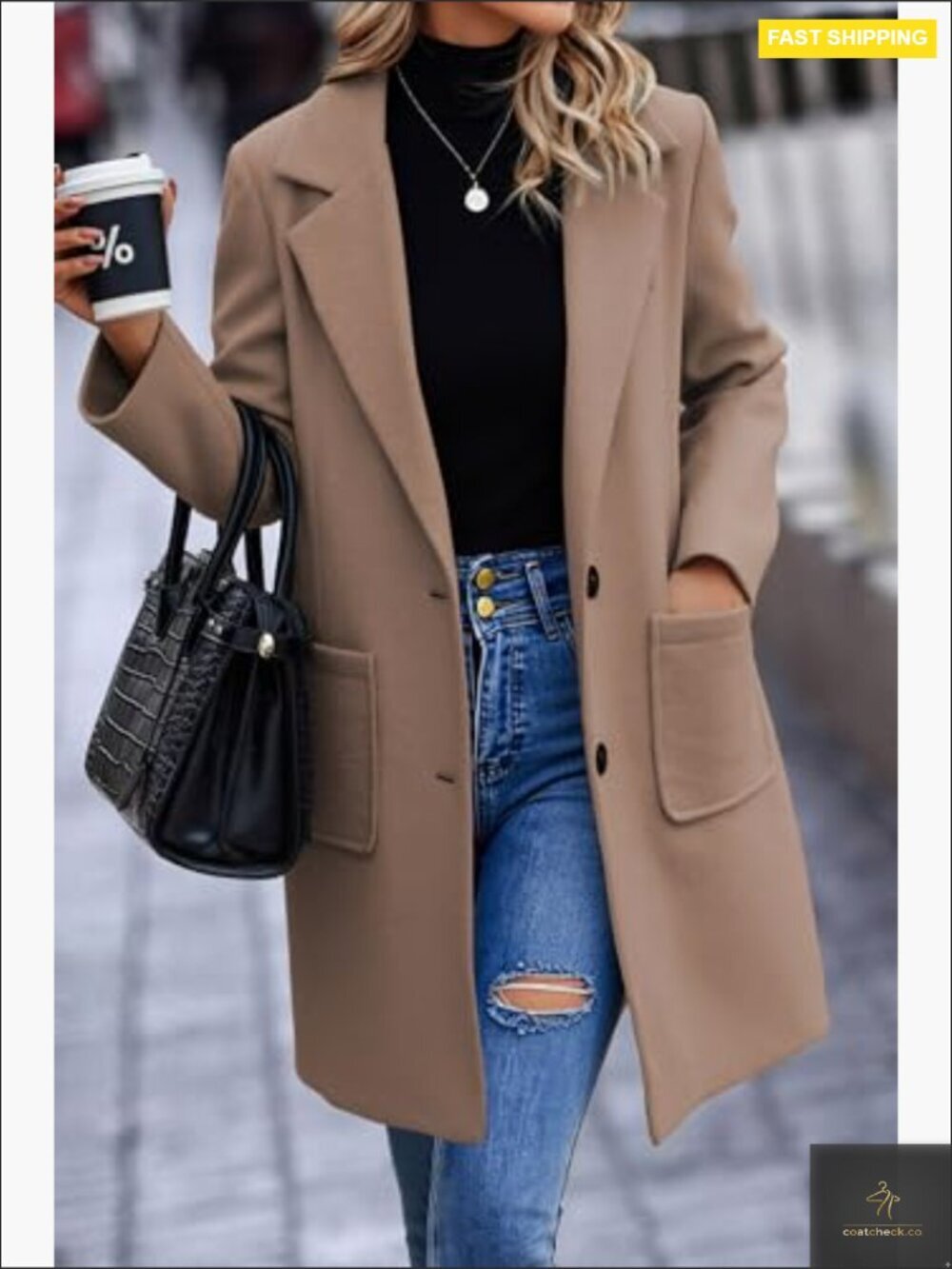 Classic Trench Peacoat Overcoat Elegant Fitted Lapel Winter Fall Cardigan Style - Picture 5 of 7